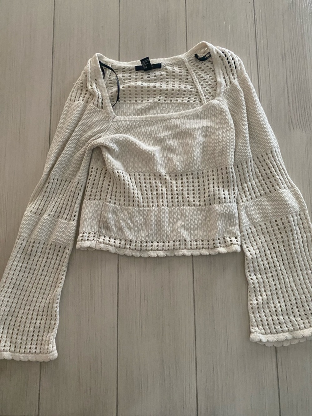 Forever 21 Cream Open-Knit Square Neck Crop Top